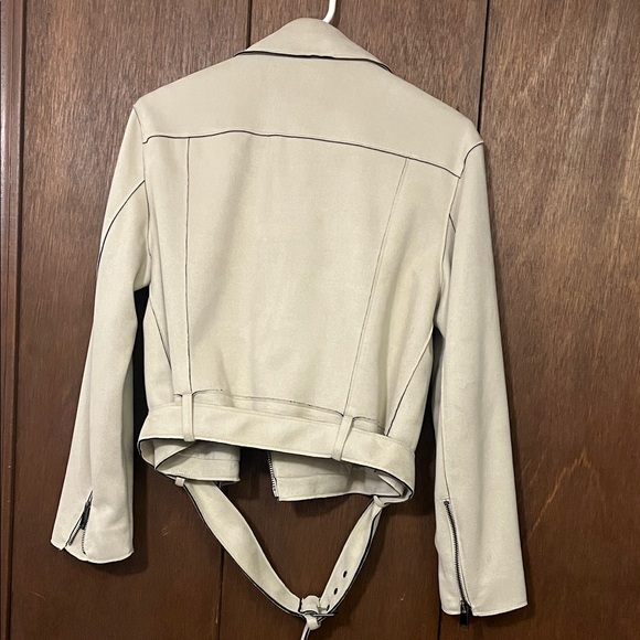 Zara Off-White Faux Suede Biker Jacket Large - Picture 9 of 11